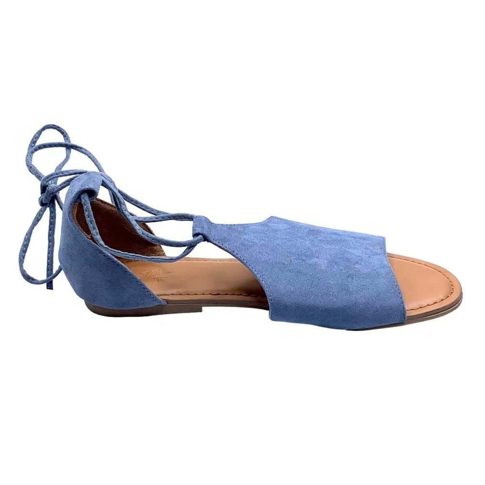 Universal Thread Aileen Ankle Lace Up Blue Faux Suede Open Toe Sandals Size 8.5 - Picture 4 of 9